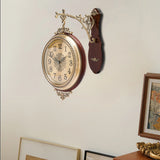 Vintage Double-Sided Wall Clock – Silent Industrial Wall Mounted Round Clock for Living Room, Kitchen & Office Décor