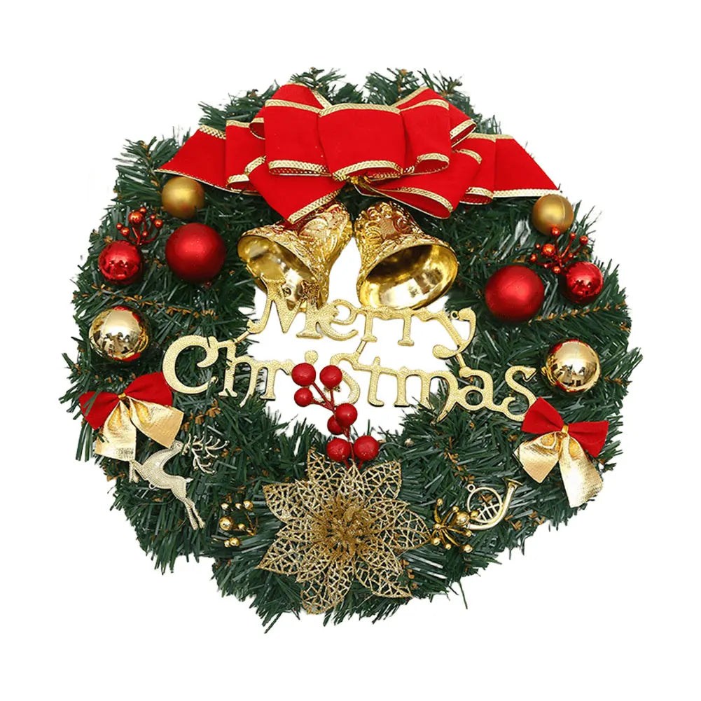 Christmas Hanging Wreath Decoration – Festive PVC Door Décor with Bow, Berries, Santa & Reindeer Design