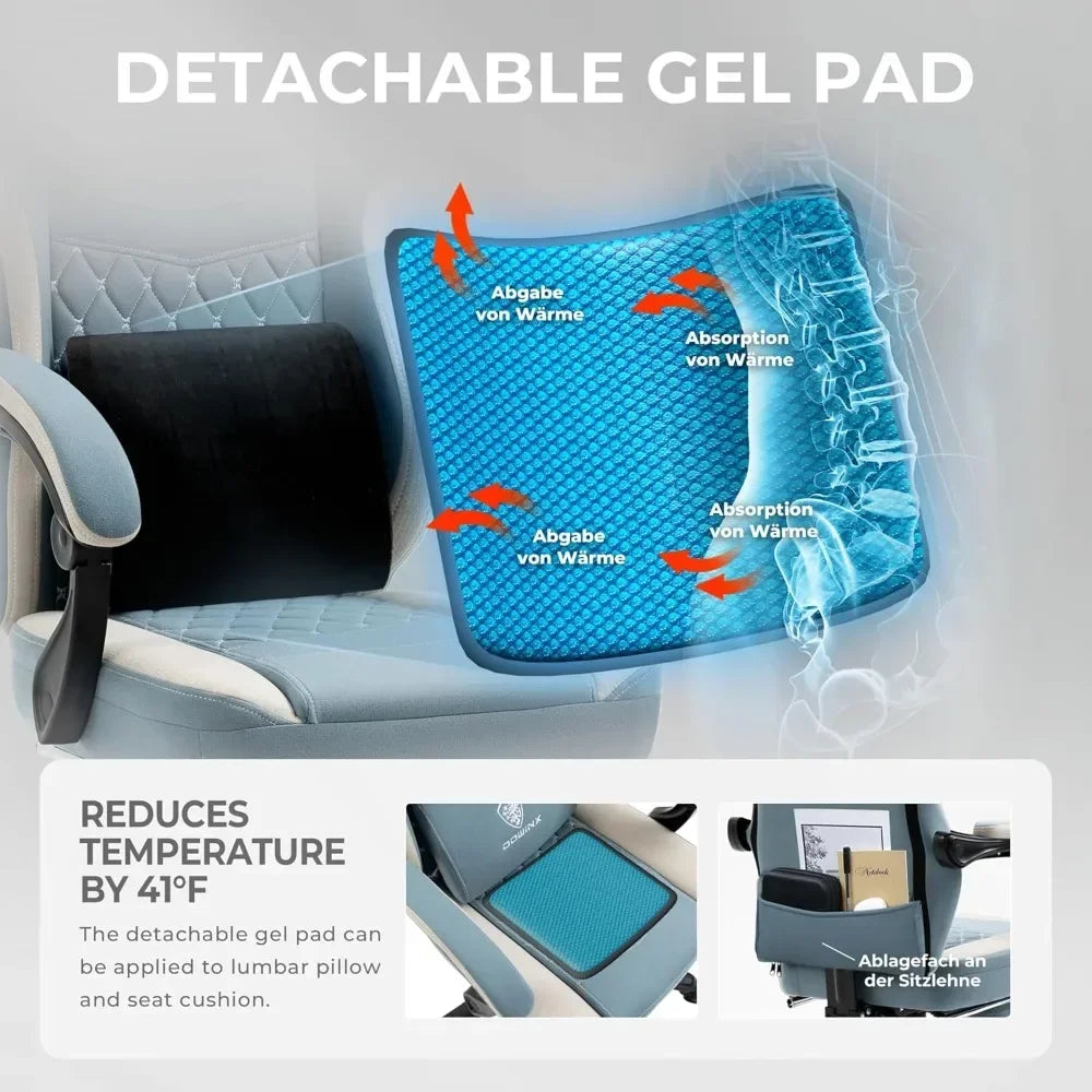 Ergonomic Gaming Chair – Comfortable Breathable Fabric Gamer Seat with Gel Pad, Pocket Spring Cushion & Storage Bag