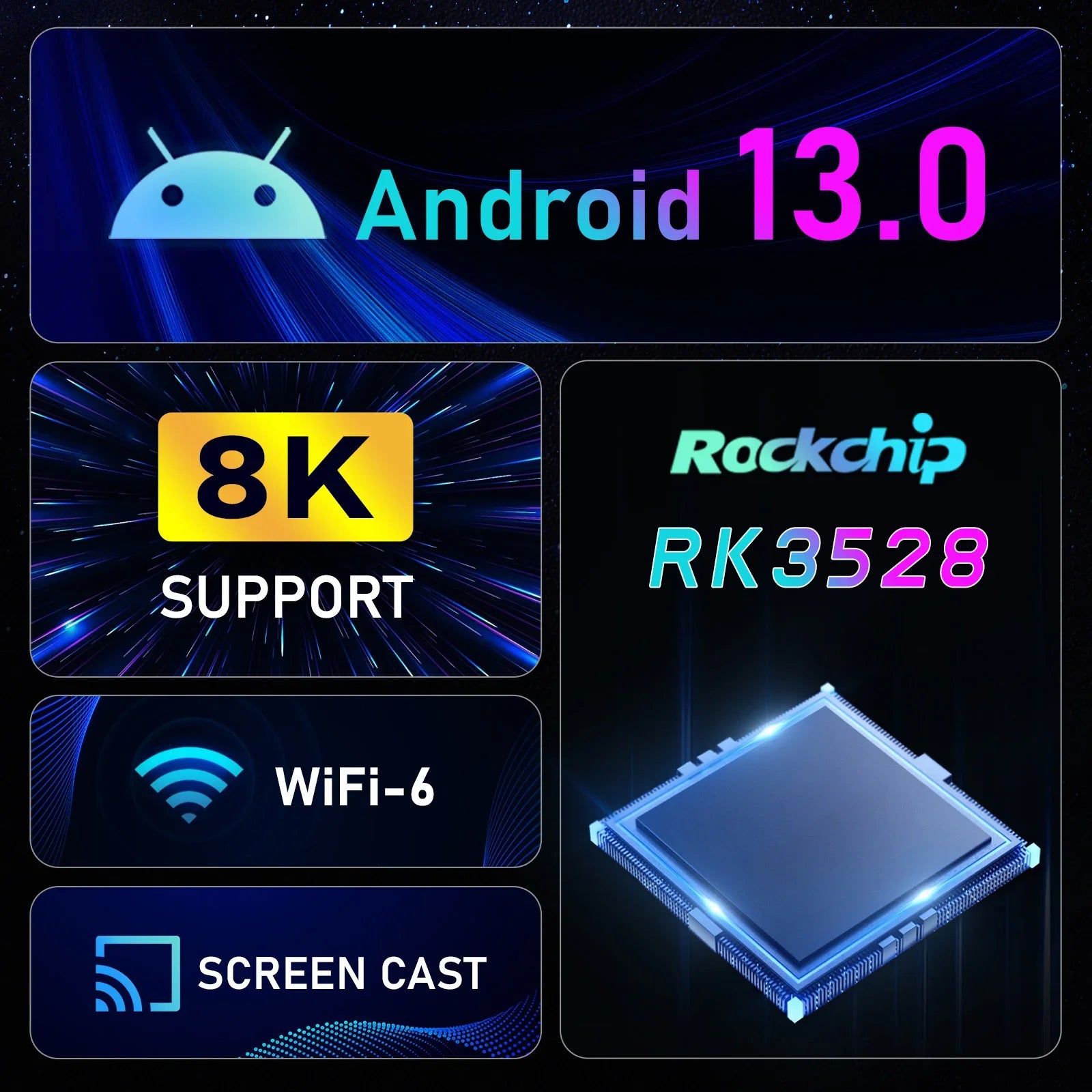 Android 13.0 Smart TV Box K98 Plus – RK3528 Quad-Core Media Player with 8K Decoding, HDR10, WiFi 6 & Multiple Storage Options