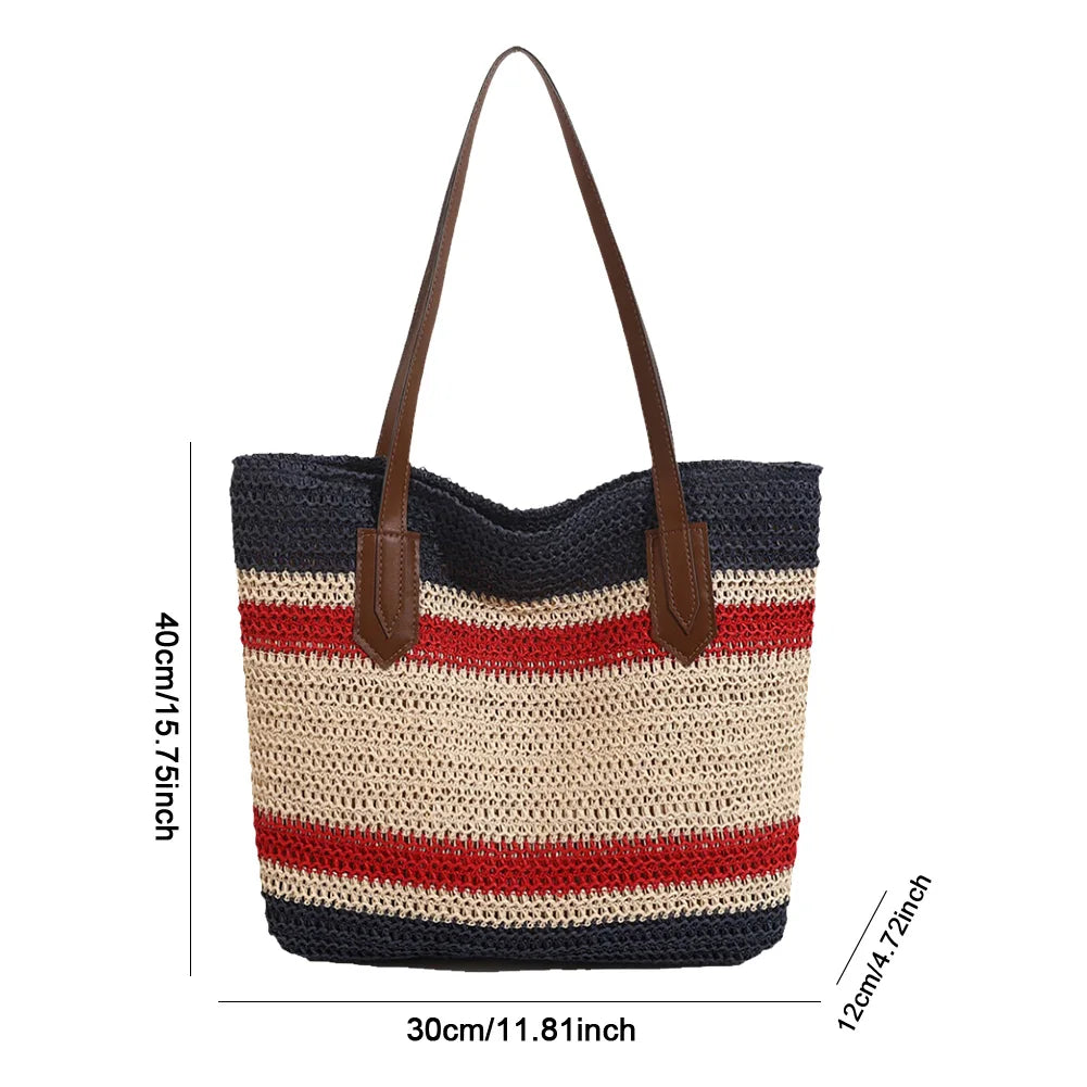 Straw Shoulder Bag for Women – Large Capacity Summer Beach Handbag with Zipper & Crossbody Strap 🏖️👜