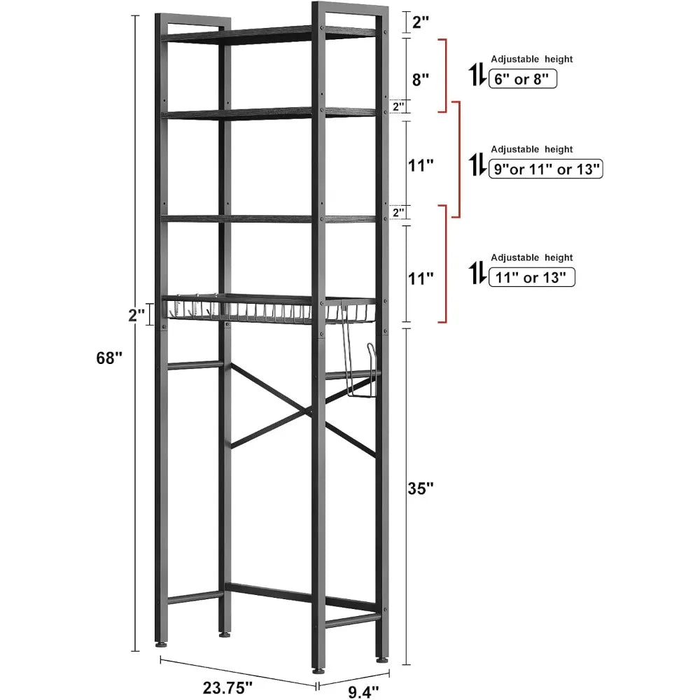 4-Tier Over-the-Toilet Storage Rack – Freestanding Bathroom Organizer with Adjustable Shelves & Basket