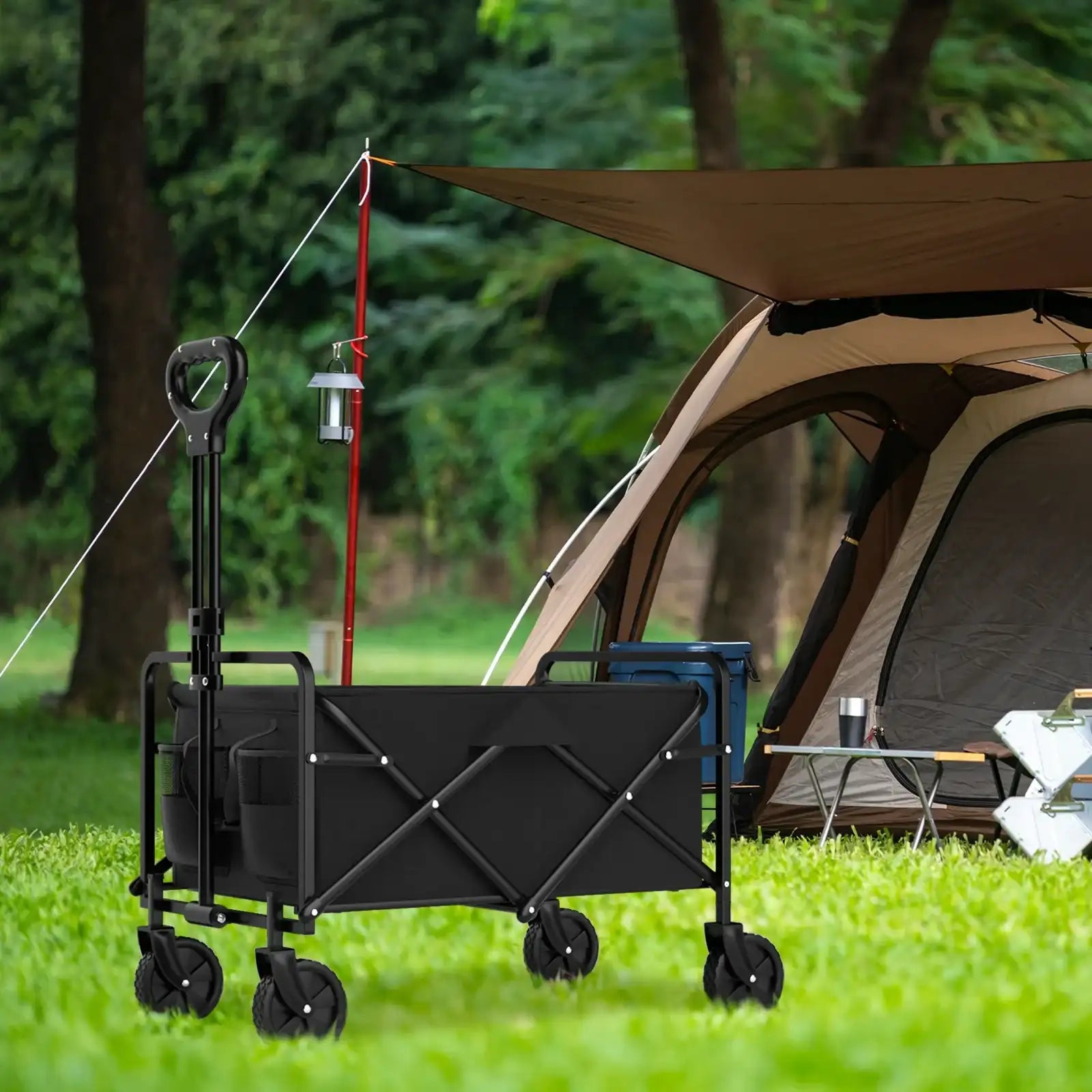 Garden Handcart with Four Foldable Wheels – Portable Cargo Transport Trolley, One-Hand Carry, Heavy-Duty Folding Utility Wagon for Outdoor & Home Use