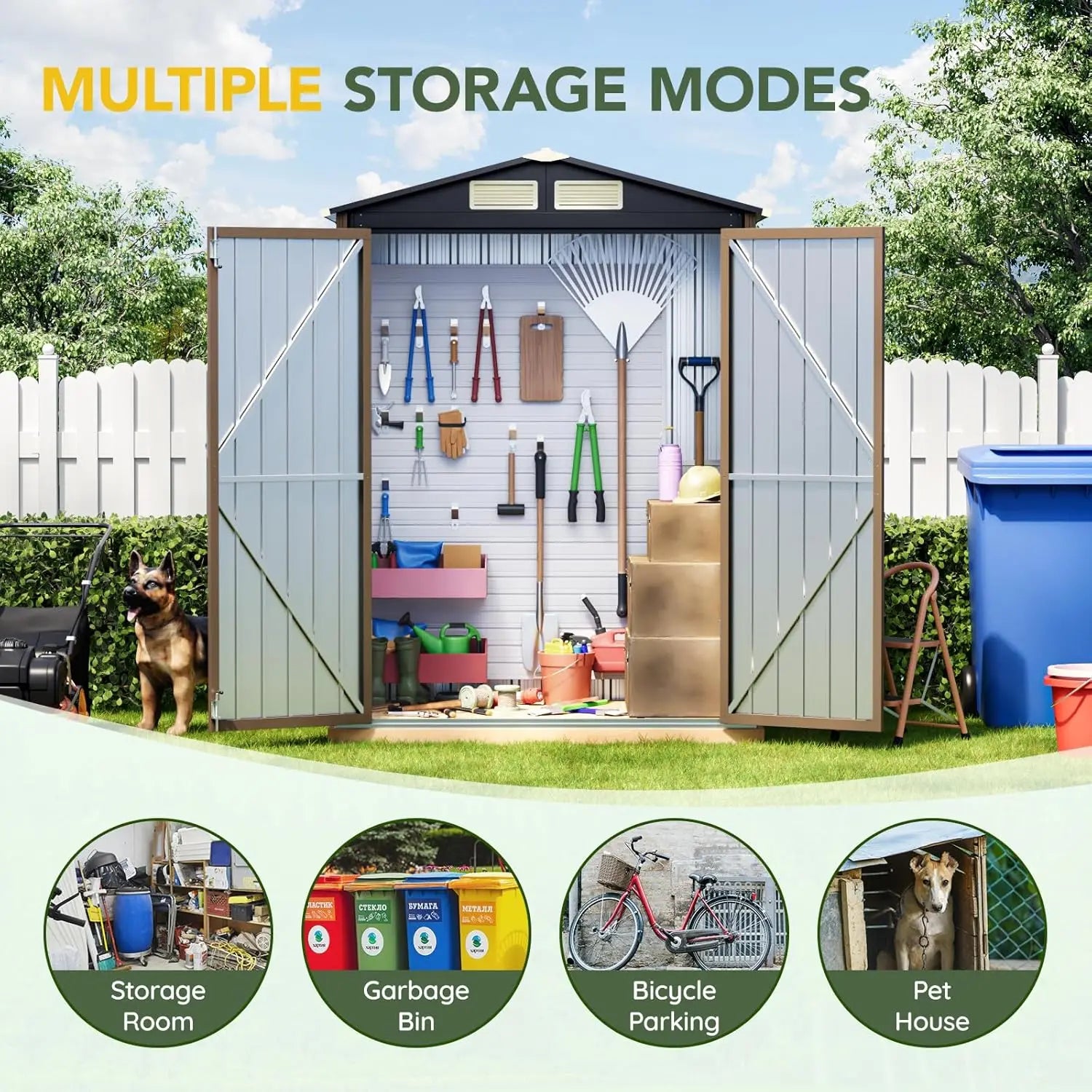 5x3ft Outdoor Steel Storage Shed with Floor Frame & Lockable Doors | Compact Metal Tool Shed for Garden, Backyard & Patio
