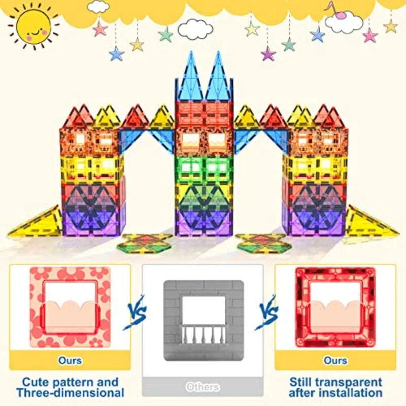60PCS Magnetic Building Tiles Set – STEM Educational Construction Blocks, Sensory Learning Toys for Kids Ages 3+, Boys & Girls