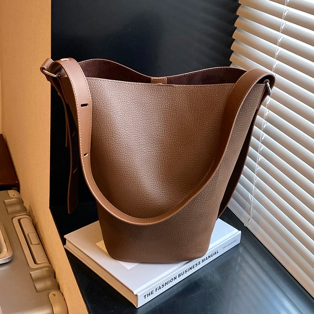 Women’s Vegan Leather Bucket Bag – Adjustable Strap Shoulder & Crossbody Tote