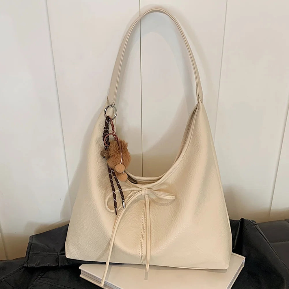 Women’s PU Leather Hobo Bag with Bow 🎀 – Trendy Solid Color Crescent Shoulder Bag & Mini Purse for Travel 💼✨