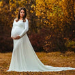 Women’s Off-Shoulder Maternity Photography Dress – Long Sleeve Solid Gown with Lace Detailing, Elegant Pregnancy Outfit
