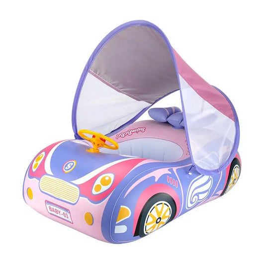 Baby Swim Float for 1-Year-Old – Sports Car Shape Inflatable Ring with Steering Wheel & Sunshade