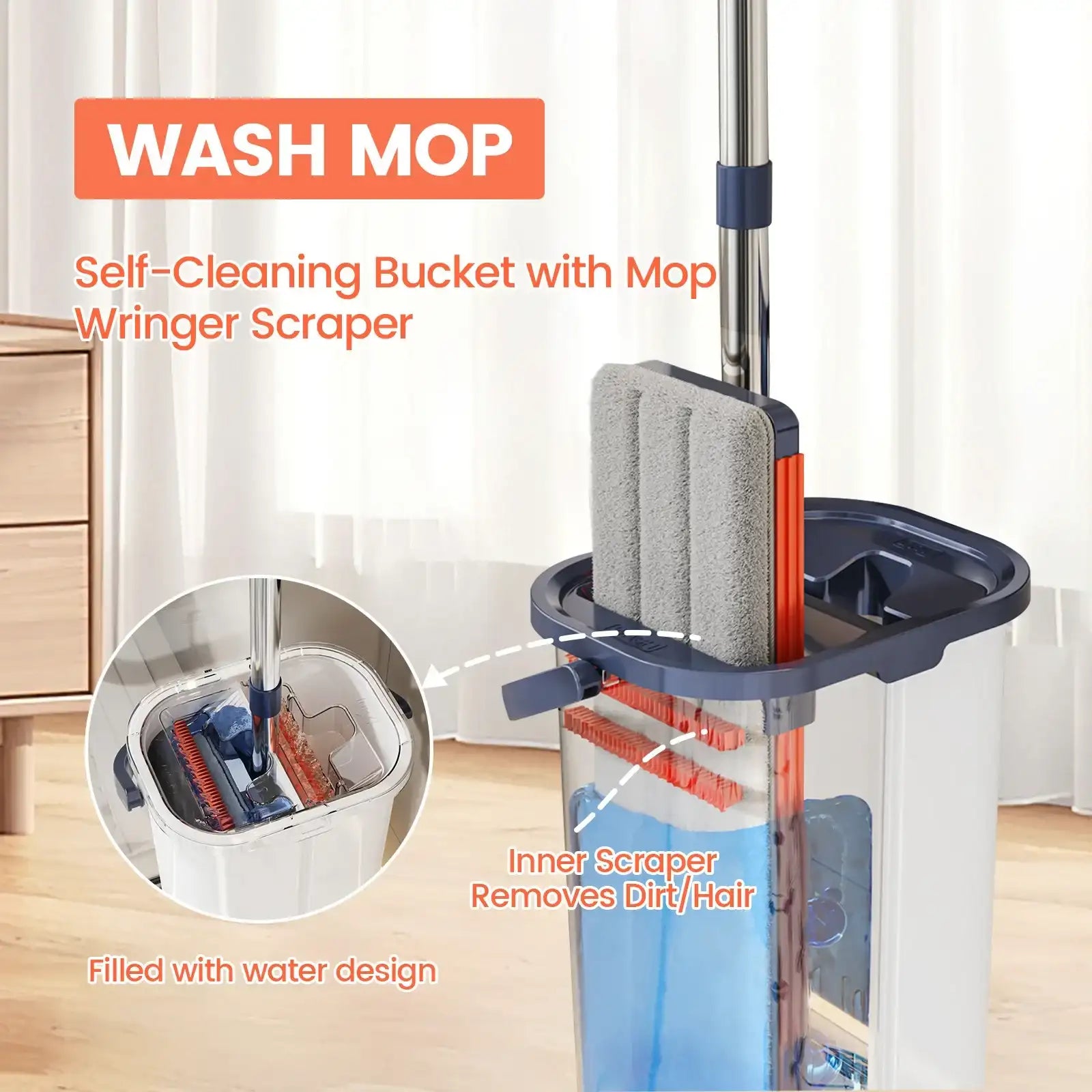 Dual-Compartment Floor Washing Mop & Bucket Set – Hands-Free Lazy Clean System