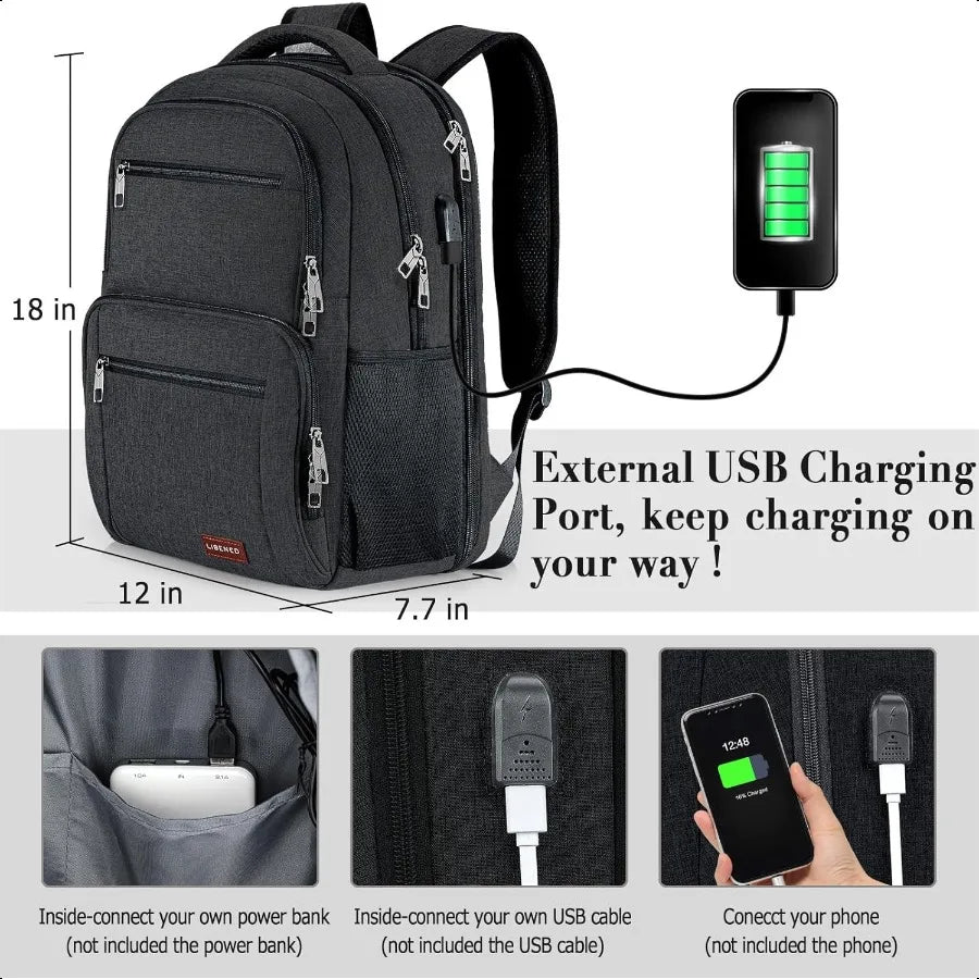 BIKROD 15.6" School & TSA Travel Laptop Backpack – USB Charging Water-Resistant Bookbag for Teen Boys, Men & Women