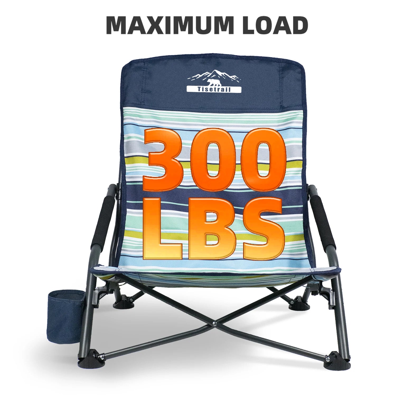 Tisetrail Portable Beach Chair – Low-Back Sling Folding Chair with Cup Holder for Adults (Lightweight, Indoor/Outdoor, Camping/Travel)