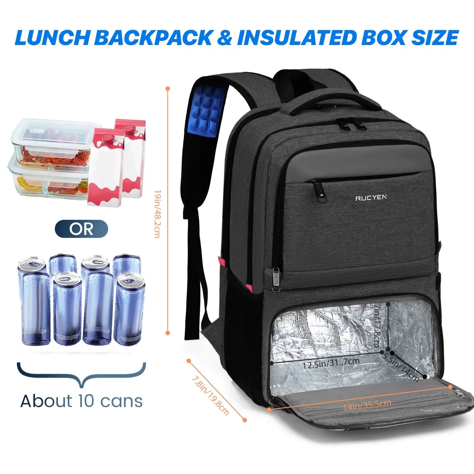 “Insulated Backpack Lunch Bag with USB Port – Waterproof Leak-Proof Cooler Case”