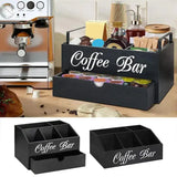 Wooden Coffee & Tea Station Organizer – Large Countertop Basket with Removable Dividers for Home Coffee Bar