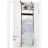 5-Tier Over-Door Metal Towel Rack with Hooks & Basket – Heavy-Duty Space-Saving Storage Organizer