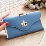 Women’s Crown Style Long Wallet – Elegant PU Leather Hasp & Zipper Clutch with Coin Pocket, Card Holder & Portable Design