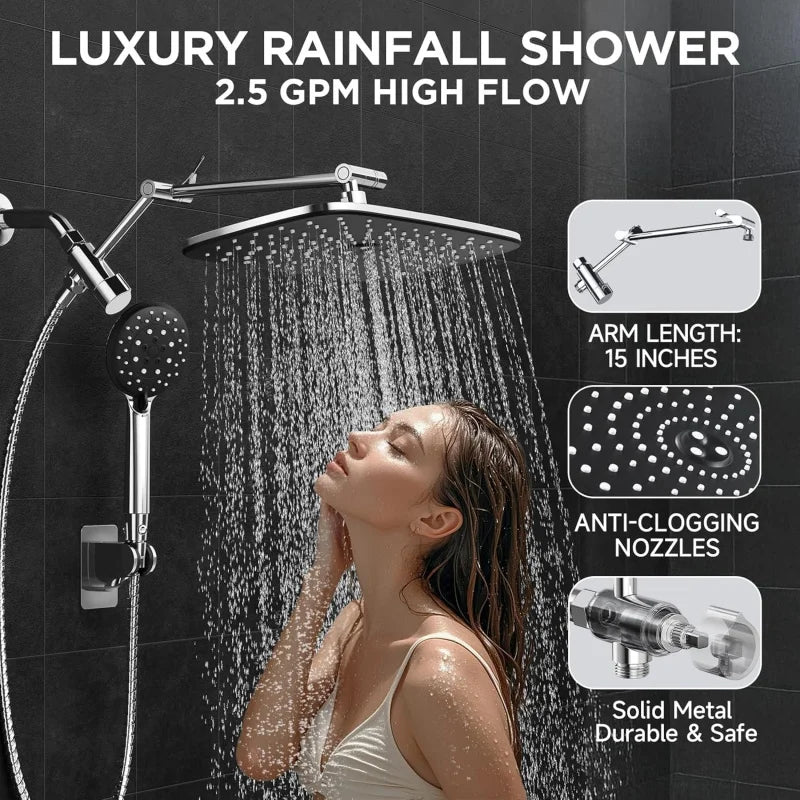 Wide Rain Shower Head Combo – 6-Mode Handheld & Fixed High-Pressure Set
