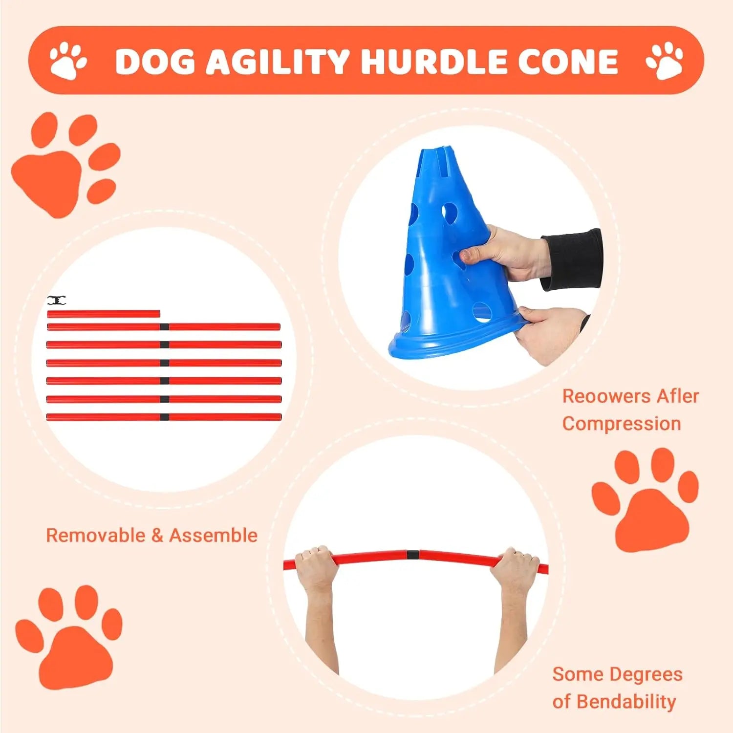 Dog Agility Hurdle Cone Set – Backyard Training Course with 12 Cones & 6 Agility Rods for Pet Exercise & Obedience