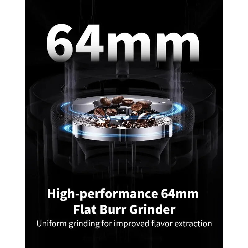 Professional Coffee Bean Grinder – 64mm Burr Grinder with 100 Grind Settings & All-Metal Chamber | Precision Espresso & Pour-Over Grinder