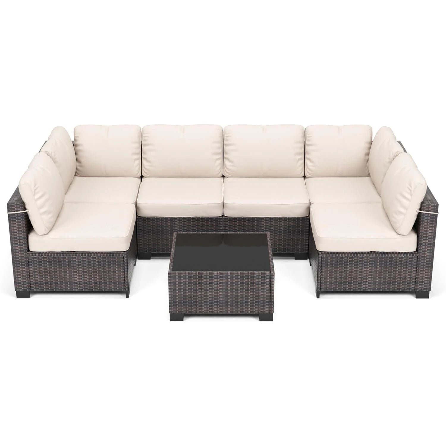 “7-Piece Modular Outdoor Furniture Set – PE Rattan Wicker Sectional Sofa with Cushions for Garden, Balcony & Patio”
