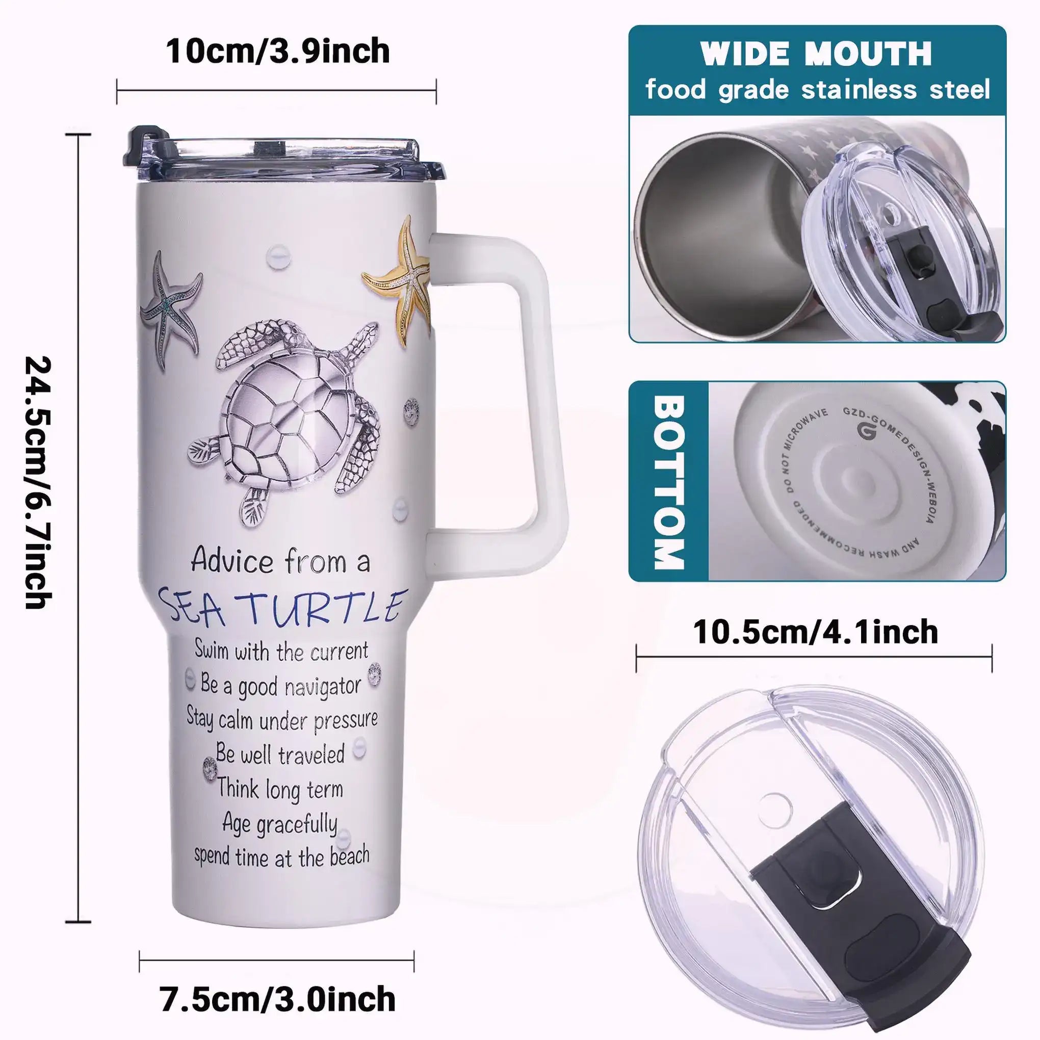Sea Turtle 40 oz Stainless Steel Insulated Tumbler – Wide Mouth, Splash-Resistant Lid & Eco Friendly Gift for Her