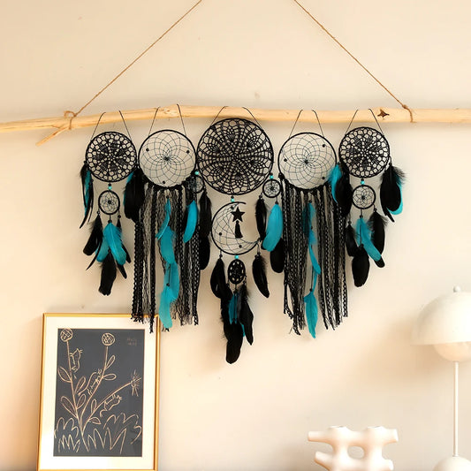 5-Piece Large Dreamcatcher Set – Handmade Boho Wall Hanging with Feathers & Beads | Dream Catcher Décor for Bedroom & Living Room