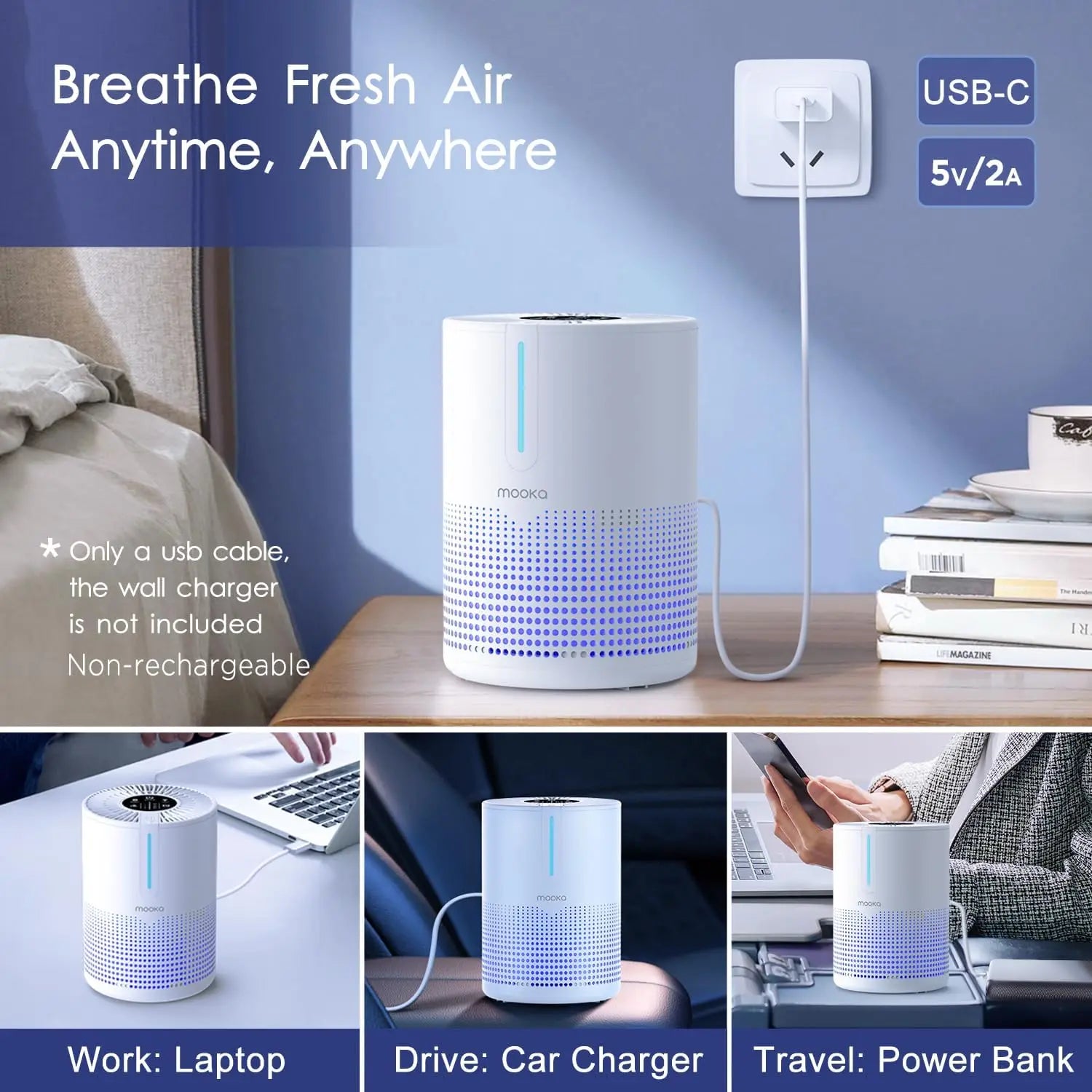 Bedroom Home Air Purifier – H13 HEPA Filter, Up to 430 sq ft Coverage, Small Portable for Car & RV