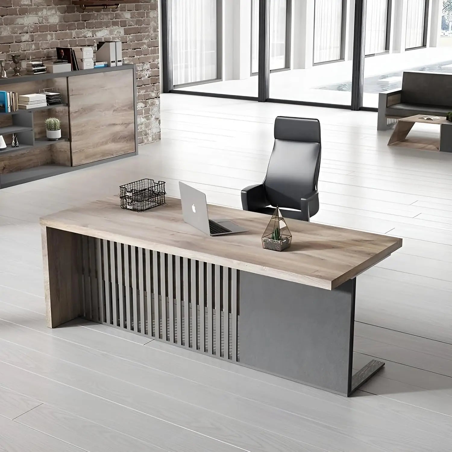 🖥️ 63" Modern Executive Office Desk – Stainless Steel Computer & Writing Desk Workstation for Home & Business