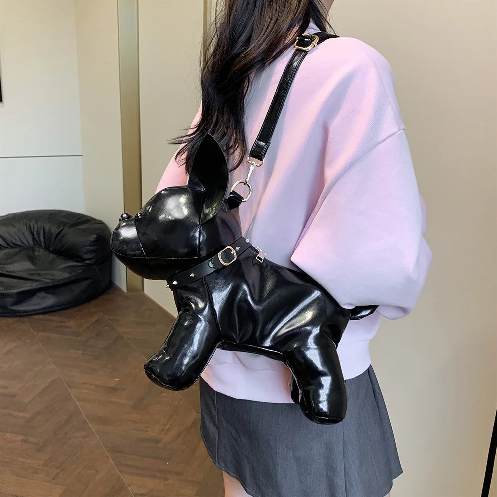 Unisex Bulldog-Shaped PU Leather Crossbody Bag – Adjustable Strap Shoulder Handbag