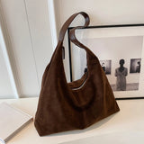 Women’s Suede Shoulder Hobo Bag – Large-Capacity Slouchy Underarm Tote with Zipper for Daily Commuting & Travel