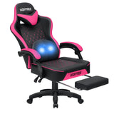 🎮 Ergonomic PU Leather Gaming Chair – Reclining Office Chair with Footrest, Adjustable Lumbar Cushion, Headrest & Massage Function