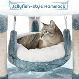 Cat Tree Multi-Level Tower – Plush Furniture with Shark’s Mouth Nest, Sea Star Perch & Jellyfish Hammock for Cats & Kittens