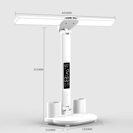 💡 LED Desk Lamp with Calendar, Temperature & Clock – USB Rechargeable Wireless Table Lamp with Touch Control & Night Light