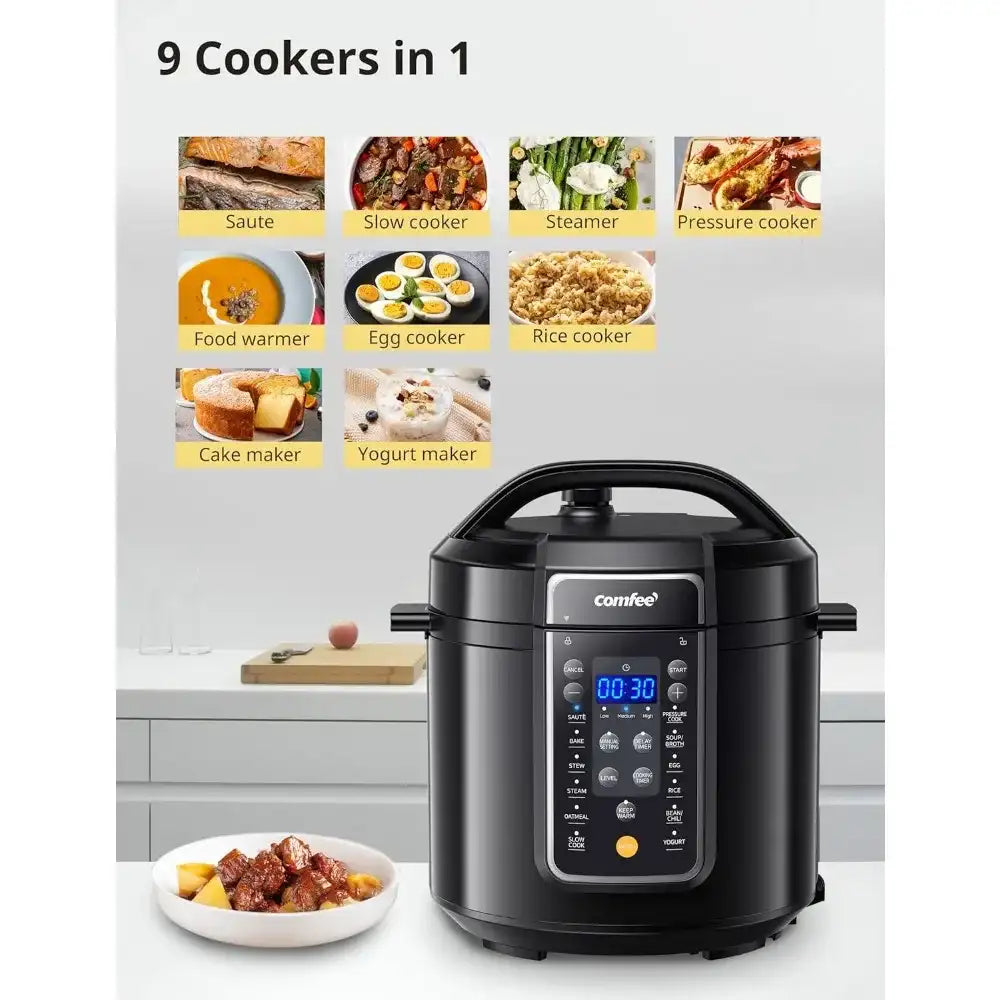 9-in-1 Electric Pressure Cooker – 6 Quart Instant Multi-Cooker with 14 Presets, Non-Stick Pot, Slow Cooker, Sauté, Steamer & More (Black)