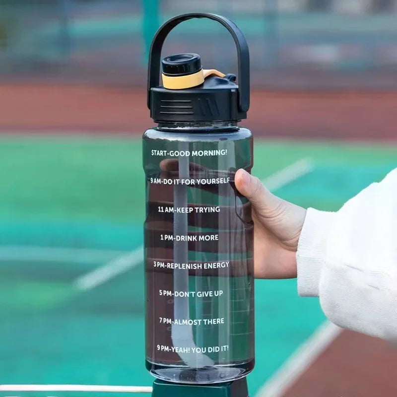 Large Capacity Sports Water Bottle – 1.5 L / 2 L / 3 L Straw Jug with Time Marker & Leak-Proof Lid