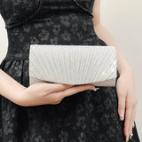 Women’s Fold Glitter Envelope Clutch – Shiny Silver Pleated Evening Bag with Chain Strap for Weddings & Parties