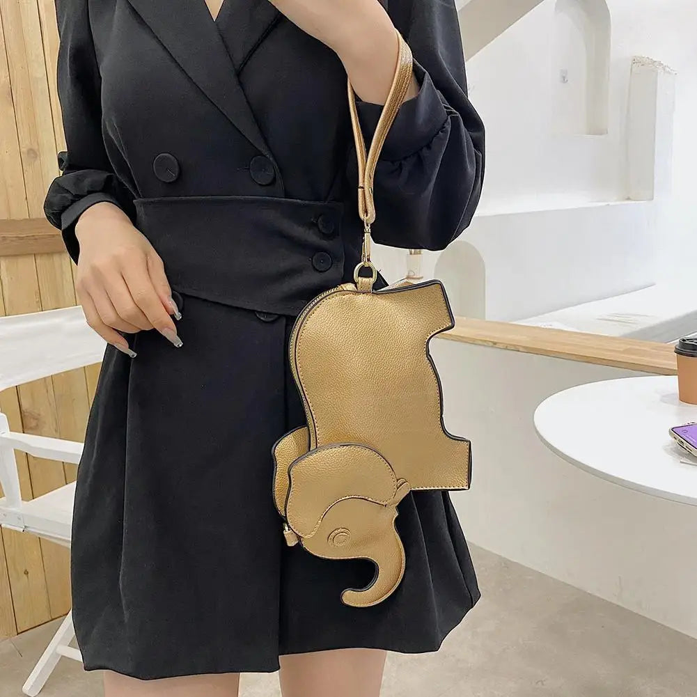 Women’s Retro Elephant Wristlet & Crossbody Bag – Solid Color Messenger Purse with Vintage Boho Style