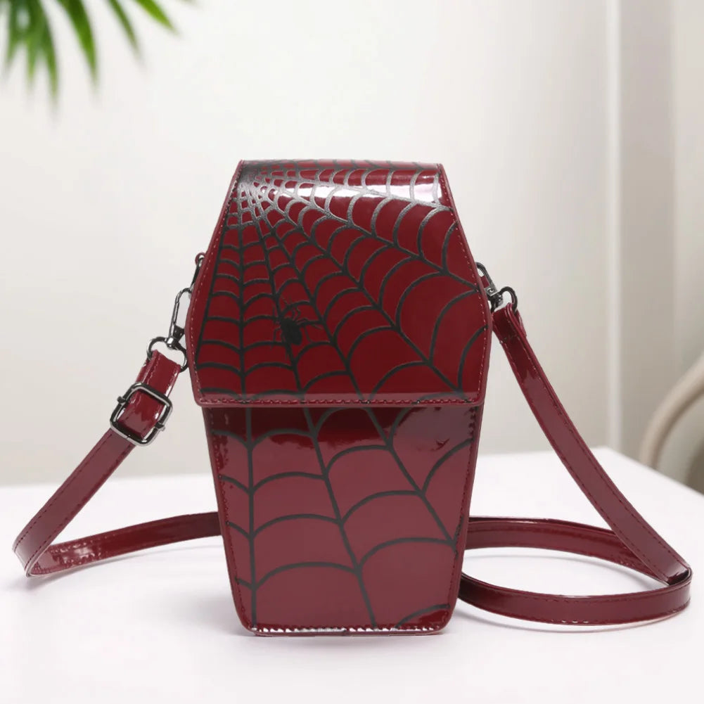 Women’s Gothic Coffin-Shaped Shoulder Bag – PU Leather Crossbody Hobo Purse with Adjustable Strap for Halloween & Cosplay