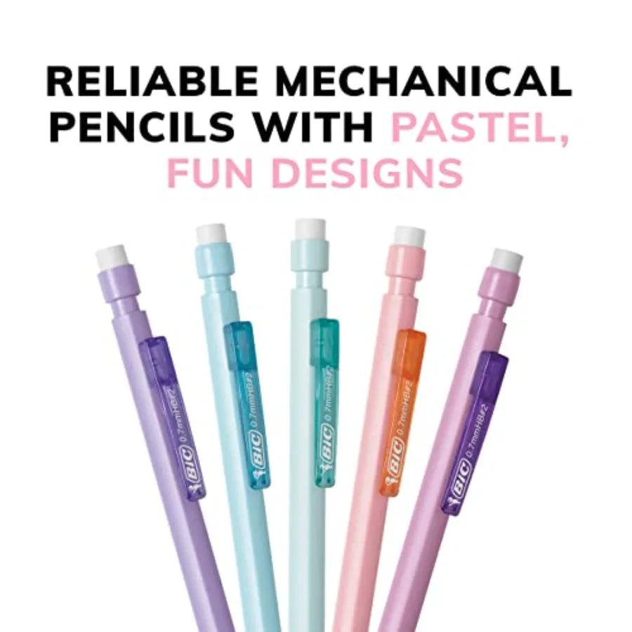 XtraSmooth Pastel Mechanical Pencils – 0.7 mm Medium Point, 24-Pack with Erasers for School & Office