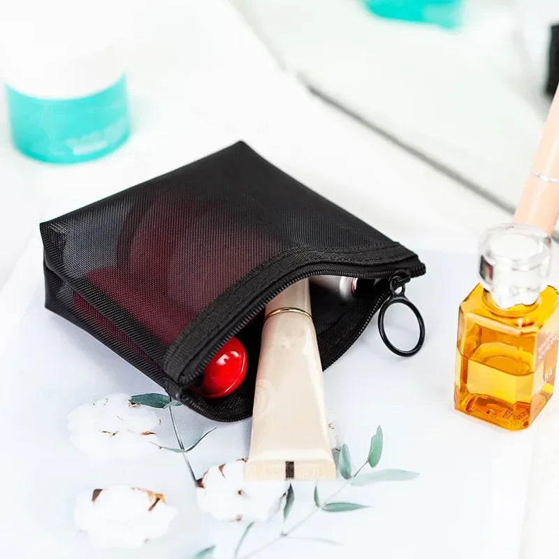 Women’s Black Small Coin Wallet – Mesh Transparent Mini Purse for Earphones, Keys, Cards & Money