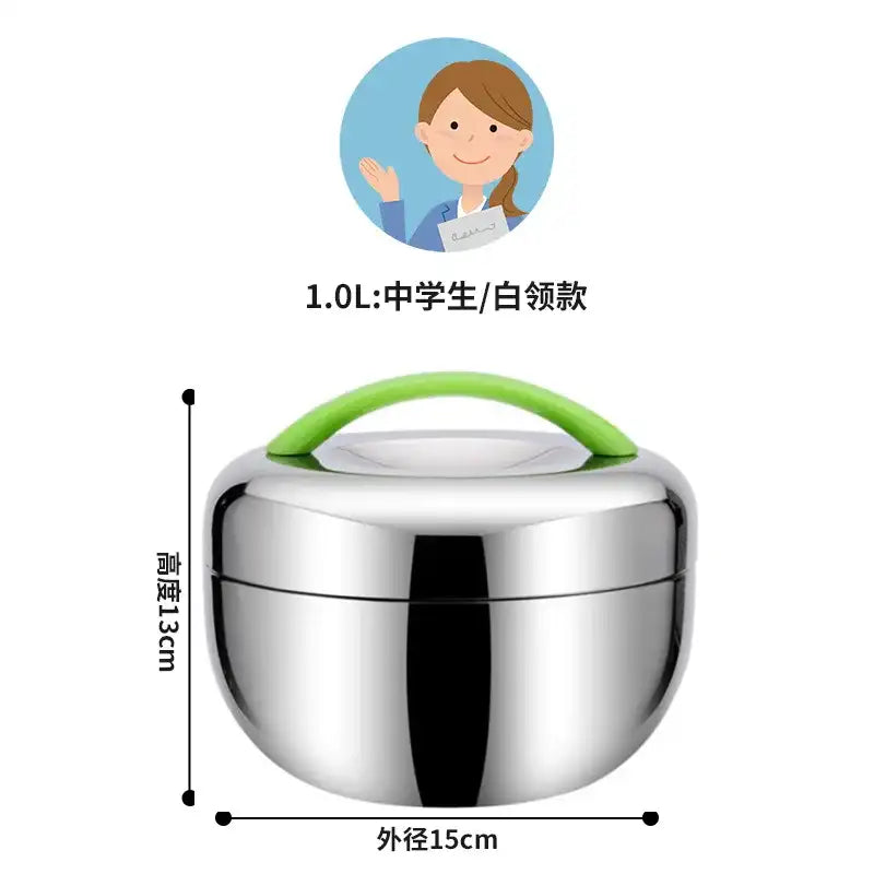 Portable Stainless Steel Thermo-Insulated Food Container – Round Bento Lunch Box (SCVD889)