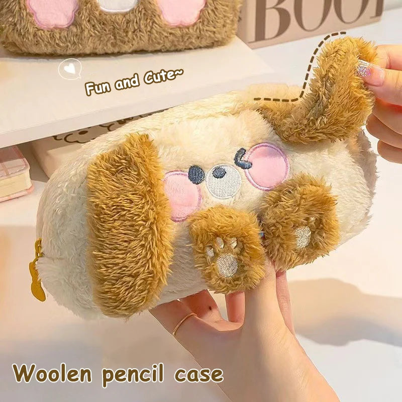 Adorable Cartoon Bear Plush Pencil Case – Large Capacity Stationery & Makeup Organizer