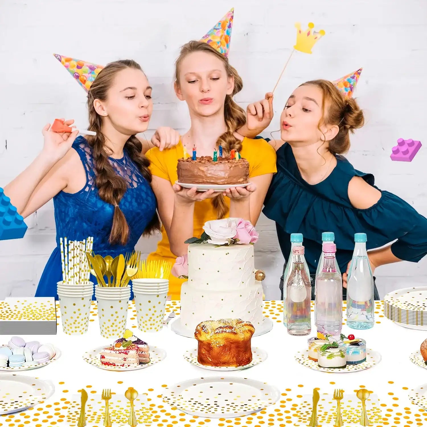 1- Product Title: Elegant White & Gold 129-Piece Party Paper Plates & Napkins Set