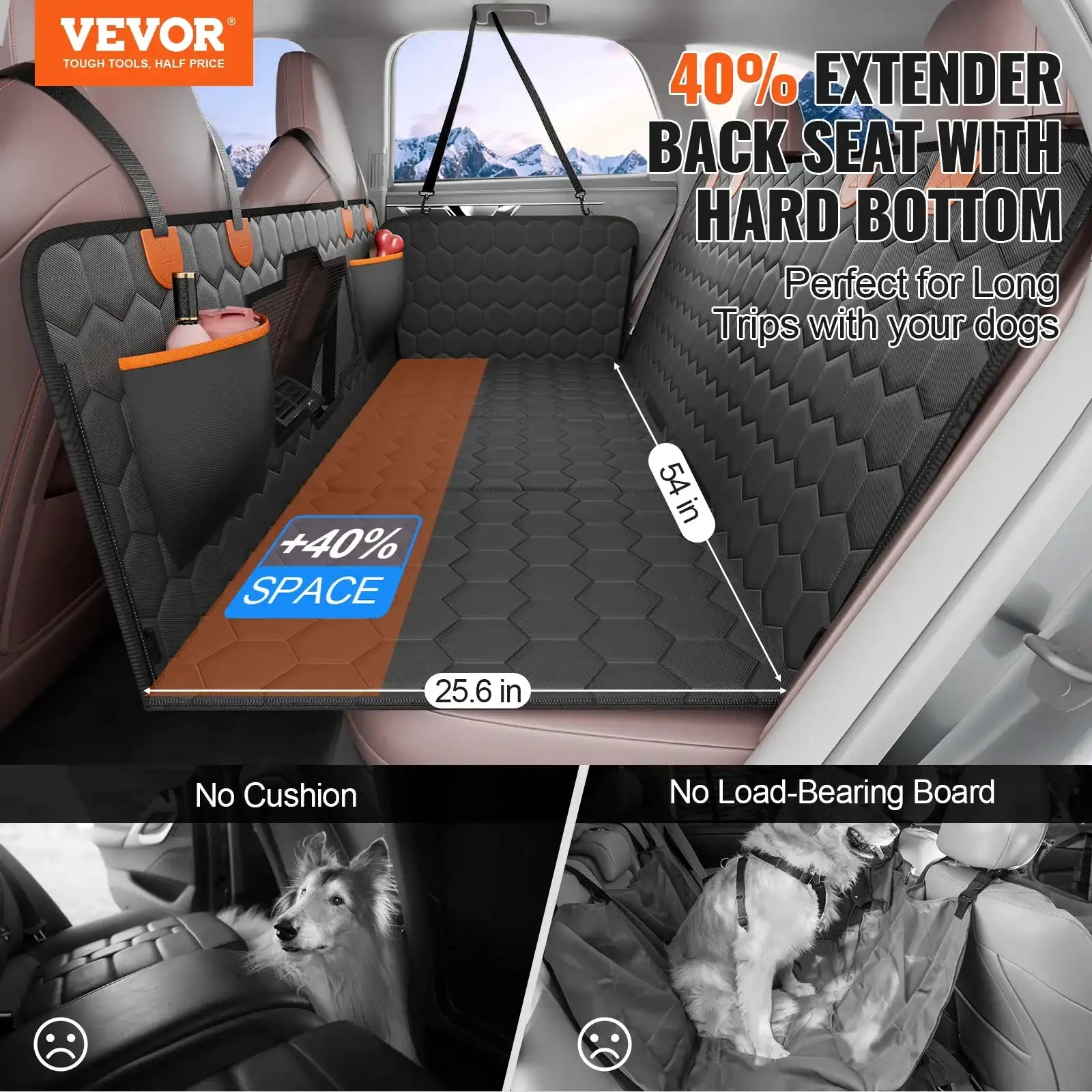 “Vevor Back Seat Extender Dog Car Seat Cover – Hammock Bed with Mesh Window & Storage Pocket, Supports up to 350 lbs”