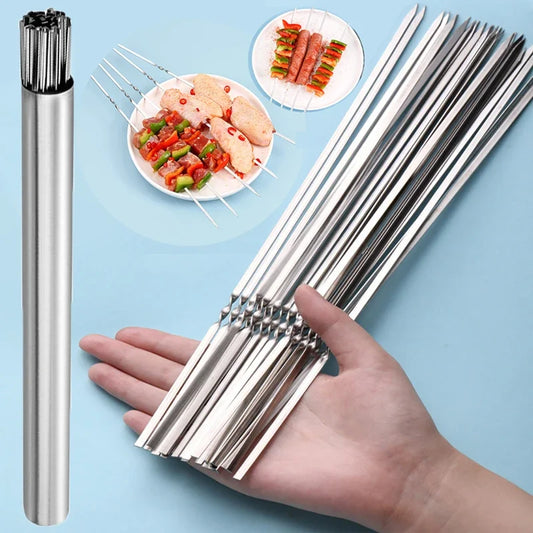 “10–15PCS Stainless Steel BBQ Skewers – Reusable Kebab Sticks for Outdoor Camping, Picnics & Grilling”