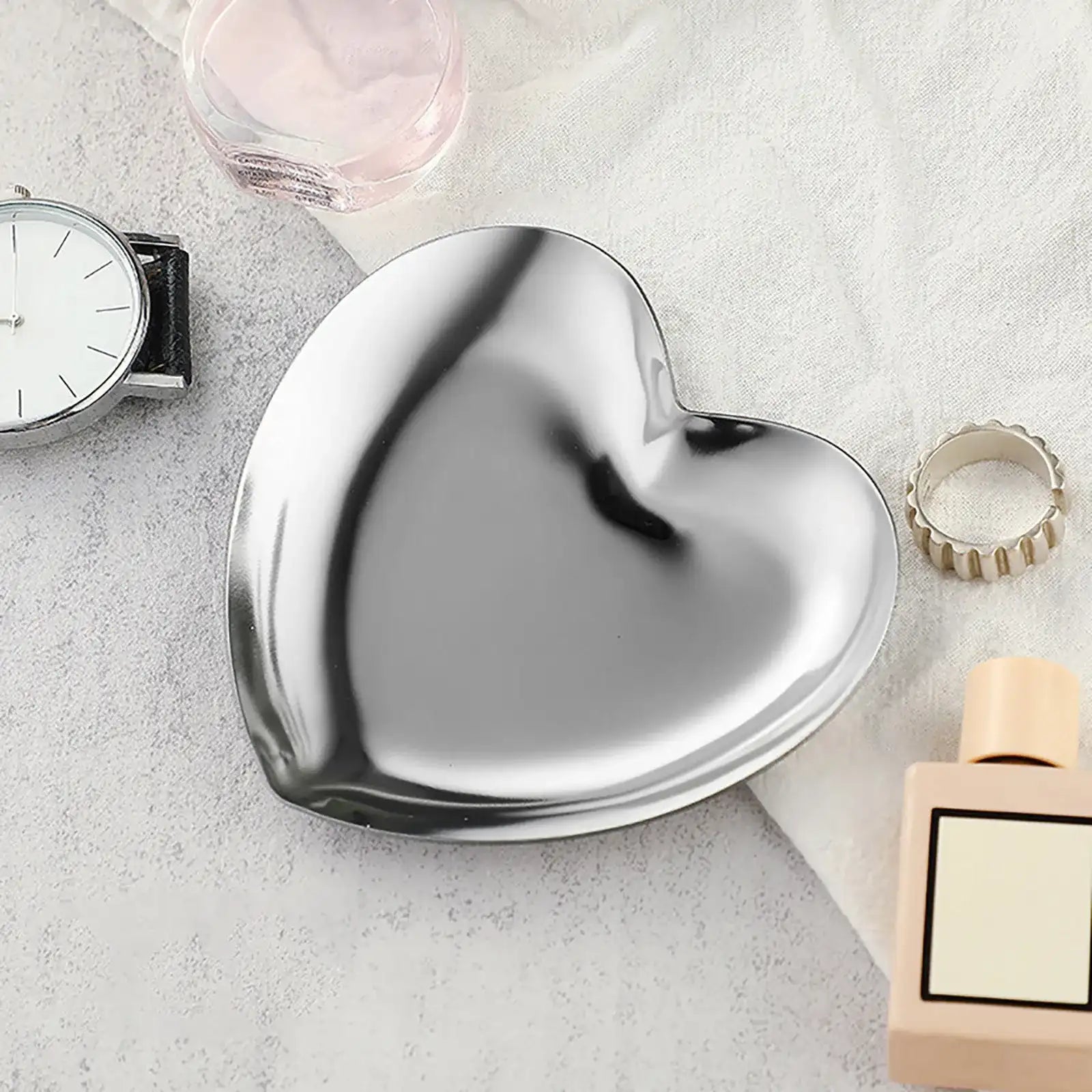 Stainless Steel Heart-Shape Decorative Tray – Gold & Silver Jewelry Dish & Cosmetic Organizer Plates