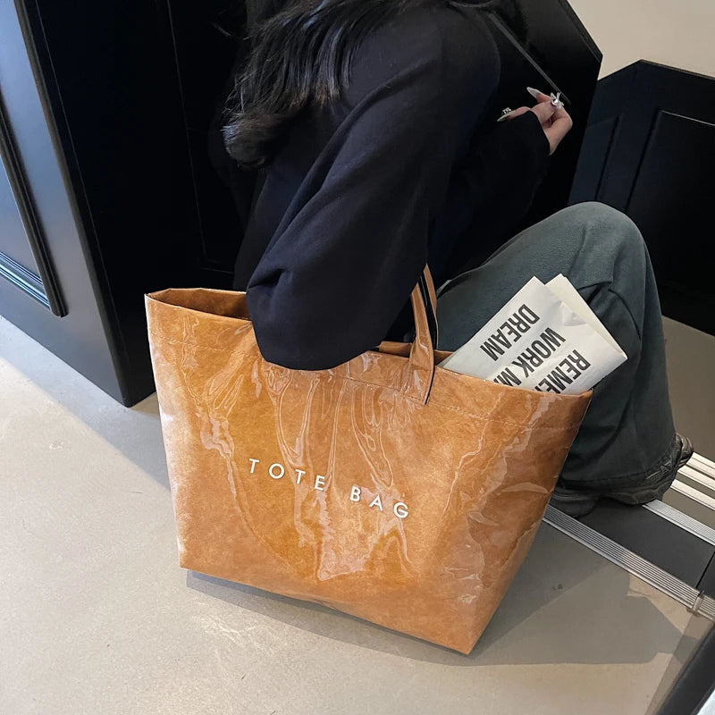 Large-Capacity PVC & PU Leather Tote Bag – Fashion Shoulder Handbag for Work, Shopping & Dates