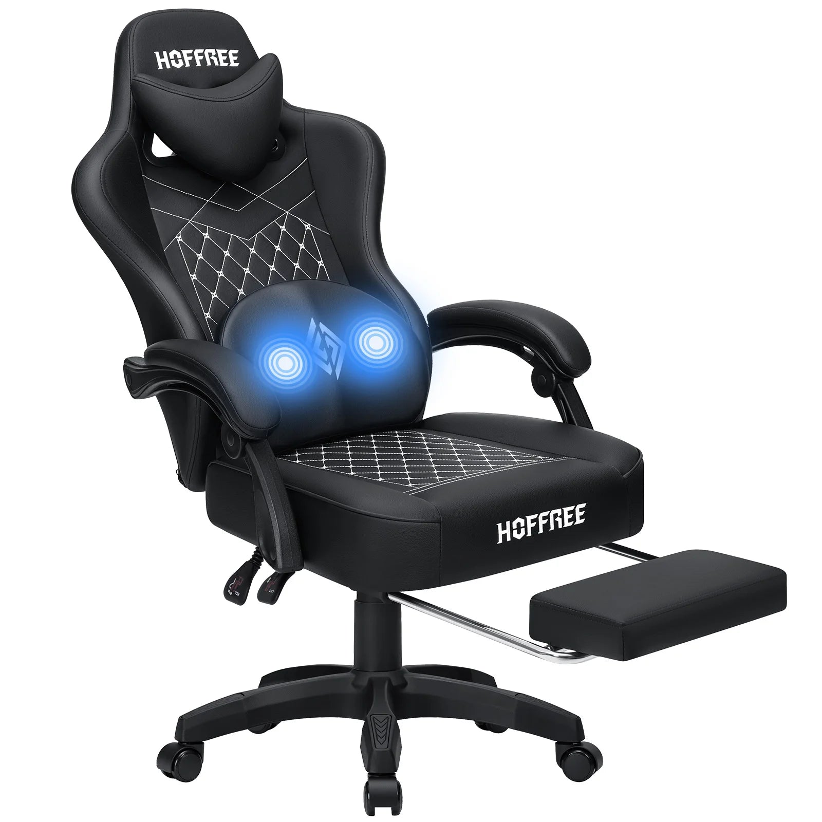 🎮 Ergonomic PU Leather Gaming Chair – Reclining Office Chair with Footrest, Adjustable Lumbar Cushion, Headrest & Massage Function