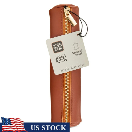 Simulated Leather Pencil Pouch – Zippered Case for Pens, Pencils & Highlighters