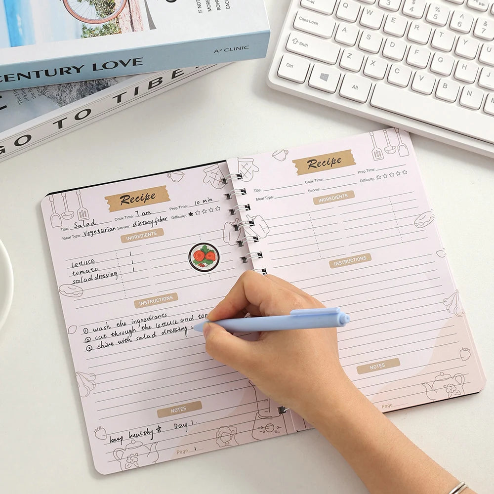 Recipe Journal with Black Cover – Healthy Eating Planner & Personal Cookbook with Stickers (48 Sheets)
